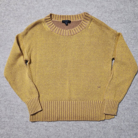 J. Crew XXS Women's Yellow Knit Sweater Ribbed Trim Crew Neck Pullover - Picture 1 of 9